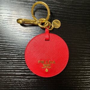 Prada Red and Gold Leather Key Holder with Mirror